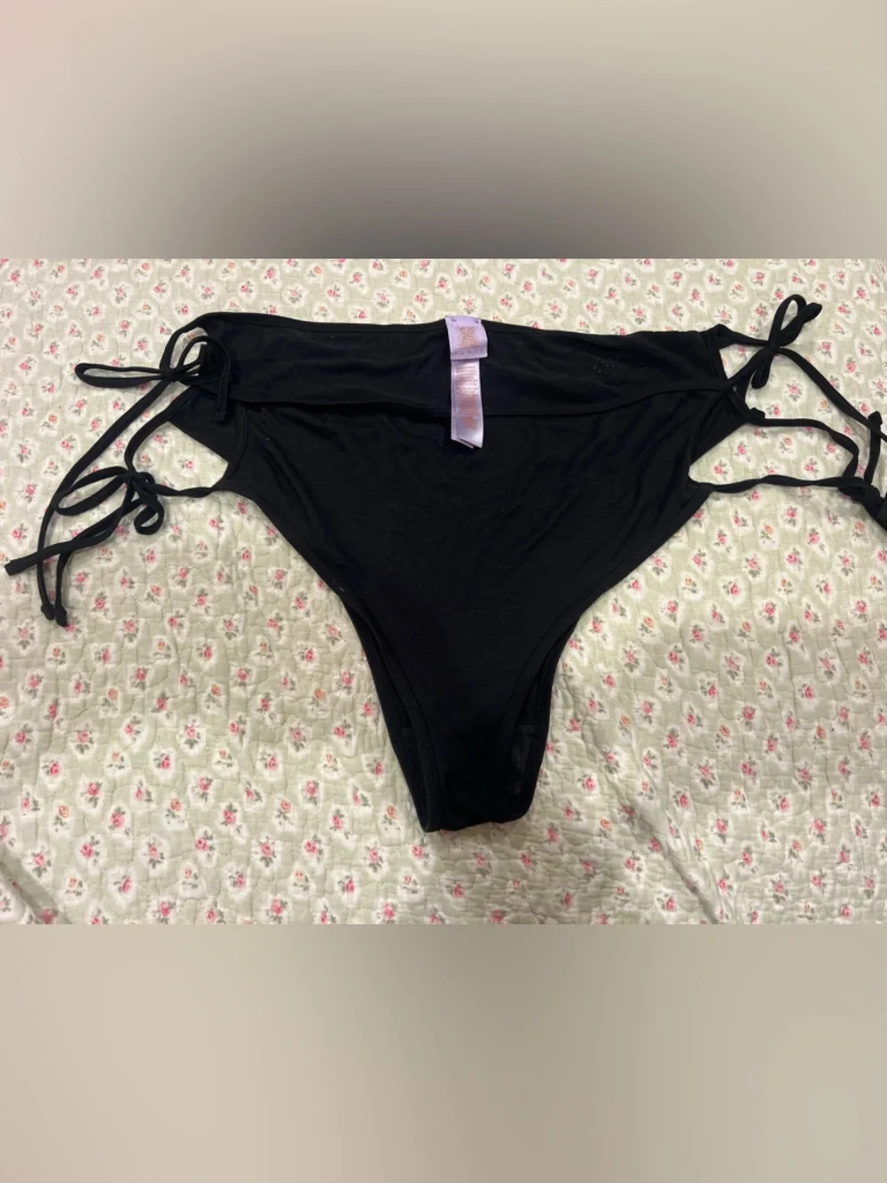 Savage X Fenty Black Tie-Side Bikini Bottoms